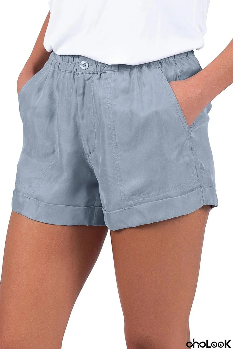 Cuffed Leg Opening Paper-bag Waist Casual Shorts