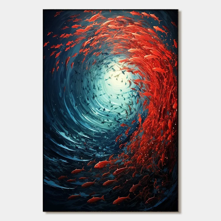 OCEANIC DANCE: Abstract Swirling Fish Oil Painting（Canvas painting）