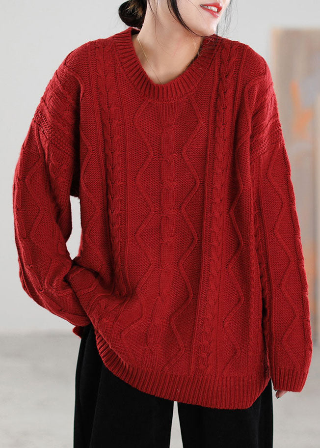 VCSHOES Red O-Neck side open Knit Sweater Tops Spring