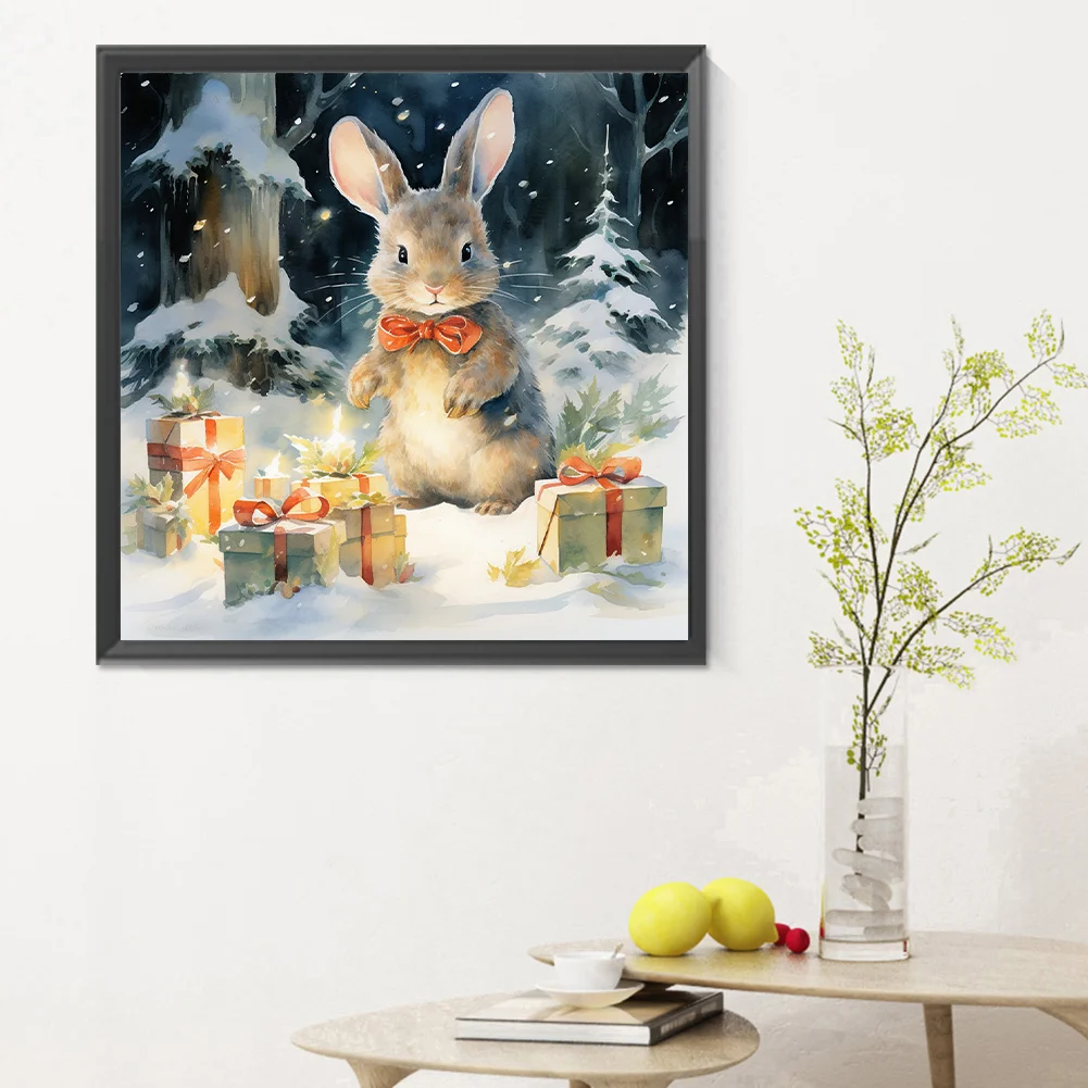 Diamond Painting - Full Round Drill - Winter Gift Bunny(Canvas|30*30cm)