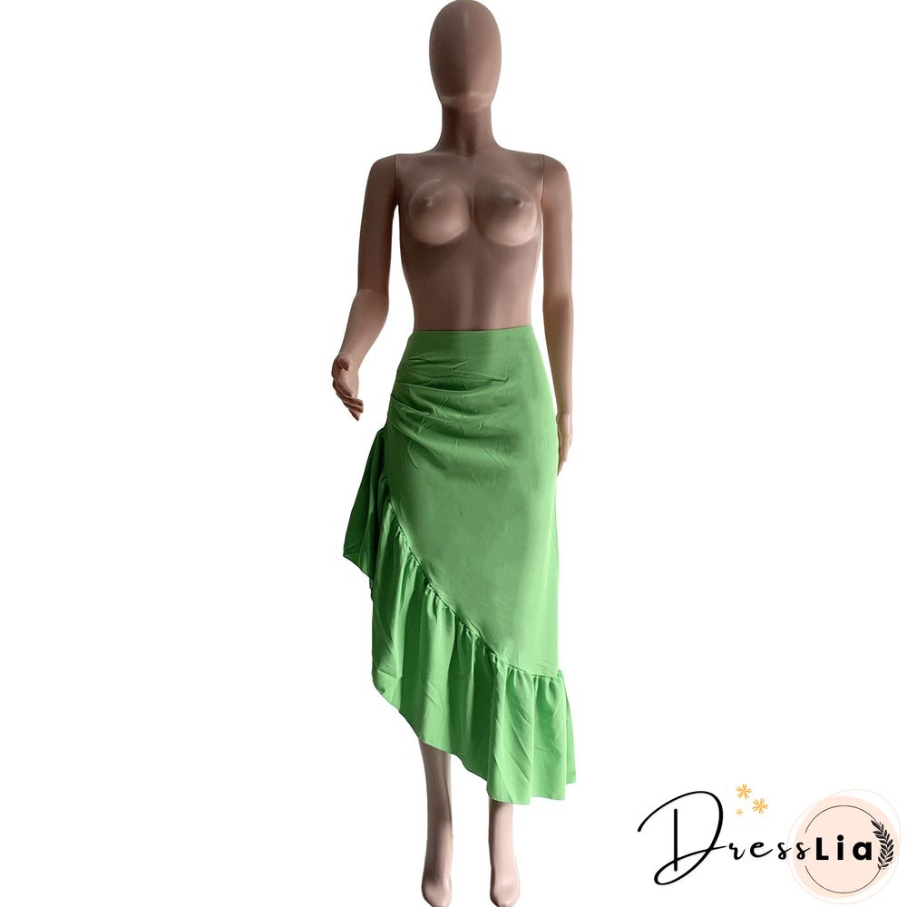 High Waist Asymmetrical Slit Ruffle Hem Skirts