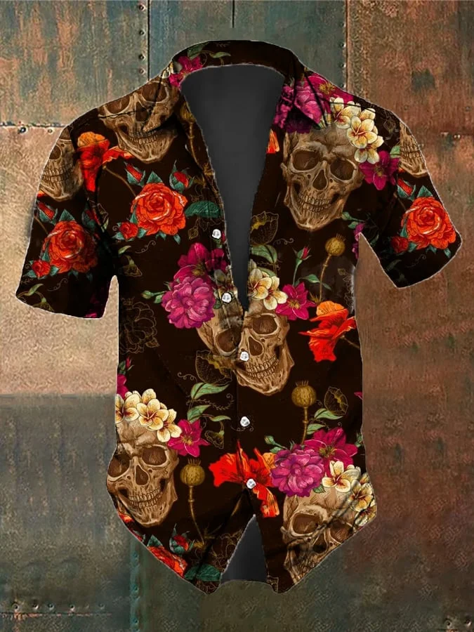 Men's Retro Dark Style Skull Print Shirt