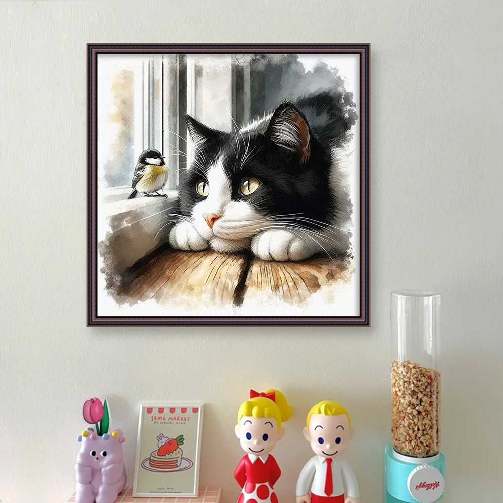 11CT Full Stamped Cross Stitch - Cat And Bird (40*40cm)