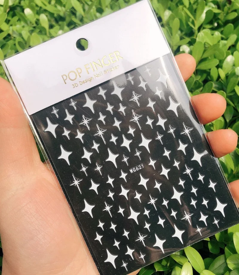 1pc 3D Sparkling Star Nail Sticker Decal Gold Silver Glitter Shining Comet Design Adhesive DIY Nail Art Tips Manicure Decoration-Nail Inspo