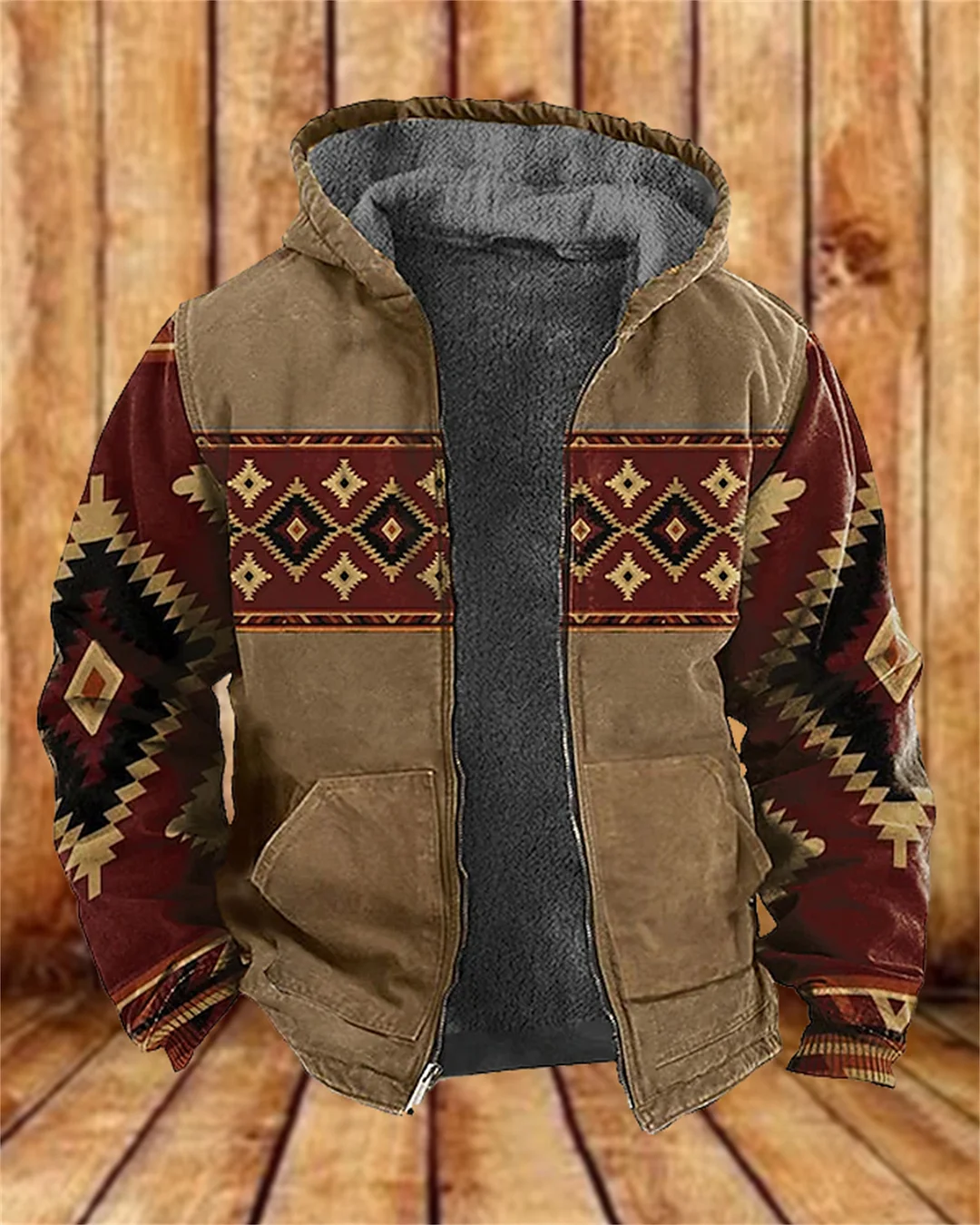 Suitmens Men's Fleece Southwestern Style Zipper Hooded 00403