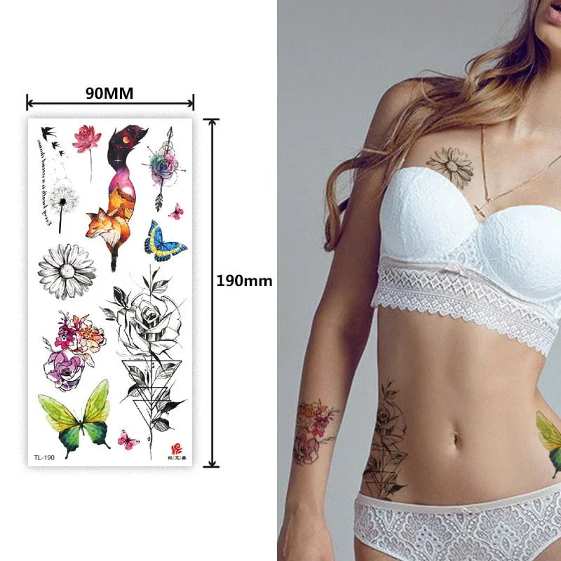 Animal and plant totem flower butterfly bird fox body arm waterproof men and women healthy natural temporary tattoo stickers