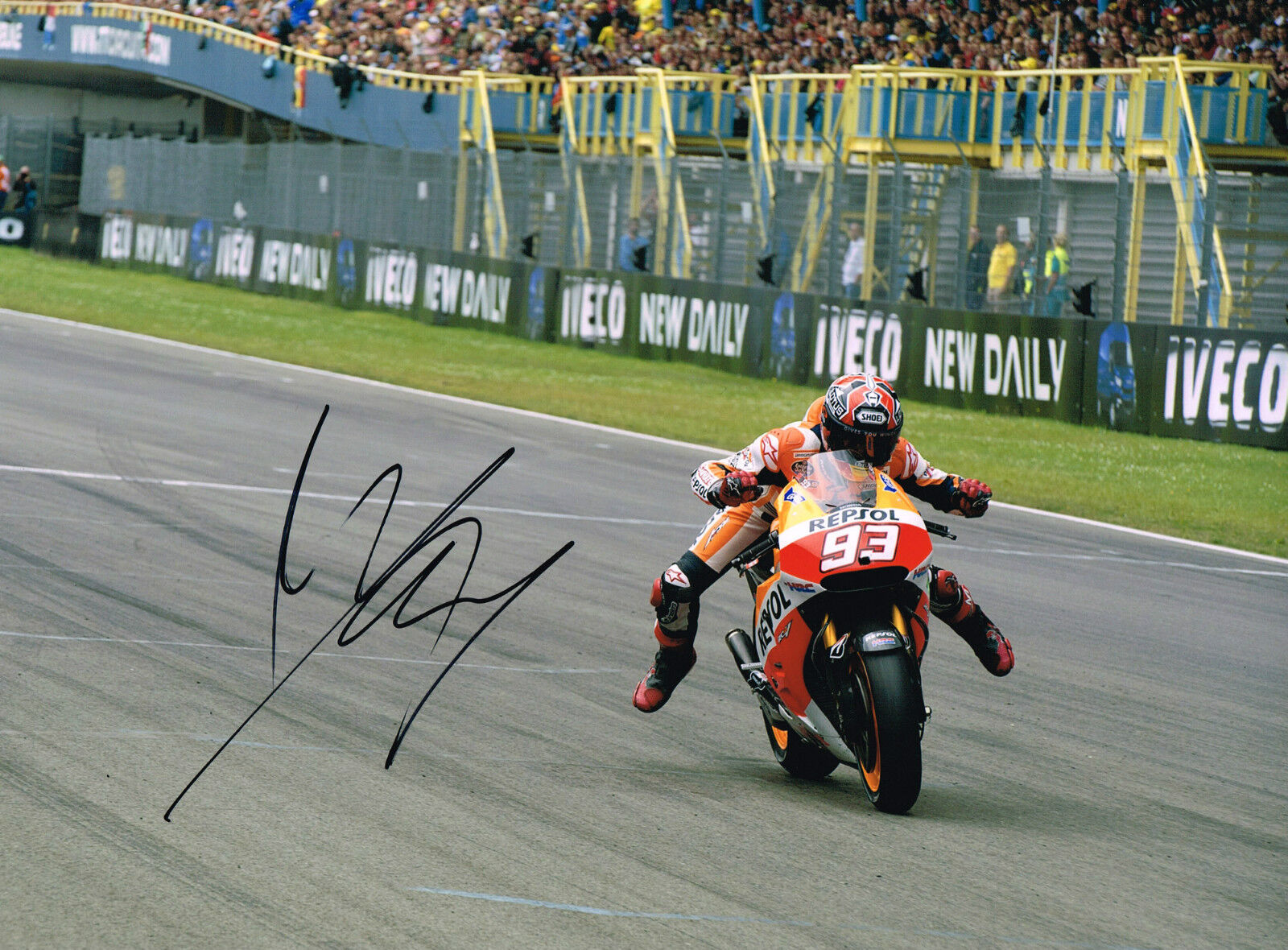 Marc MARQUEZ SIGNED Large 16x12 Autograph Photo Poster painting AFTAL COA MOTOGP World CHAMPION