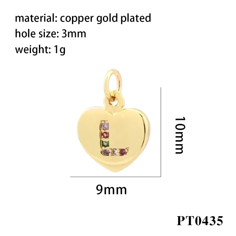 Romantic Minimalist Letter Heart Shape Copper Plating Inlay Zircon 18k Gold Plated Charms