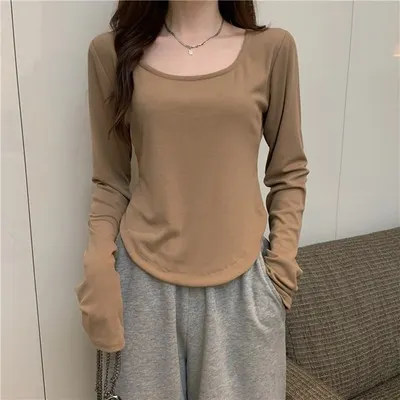 Uveng Uveng Short Long-Sleeved T-Shirt Women's Autumn Dress 2024 New Slim Slim Bottom Shirt Early Autumn Student Jacket