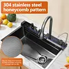 [US Local Warehouse] Stainless Steel Kitchen Sink with Pull-Out Swivel Faucet Double Waterfall Sinks
