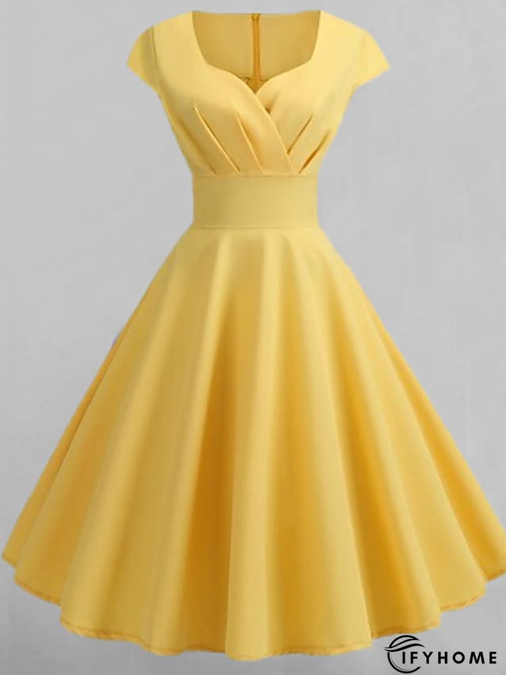 Women's Swing Dress Vintage Dress Midi Dress Black Yellow Pink Short Sleeve Pure Color Ruched Spring Summer Crew Neck Vintage Daily Weekend Slim S M L XL XXL | IFYHOME