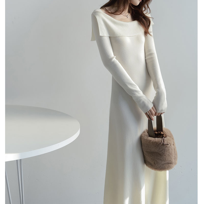 Rotimia French one-shoulder fashion wool knit dress