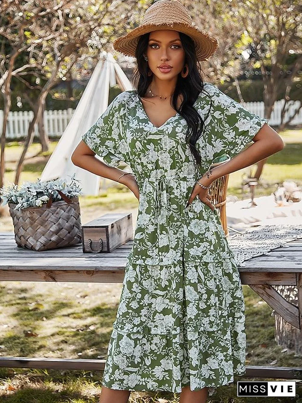 Women's Swing Dress Knee Length Dress Black Blushing Pink Orange Green Navy Blue Short Sleeve Floral Print Spring Summer V Neck Casual  S M L XL