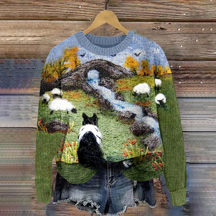 Funny Shepherd Dog  Wool Felt Cozy Knit Sweater