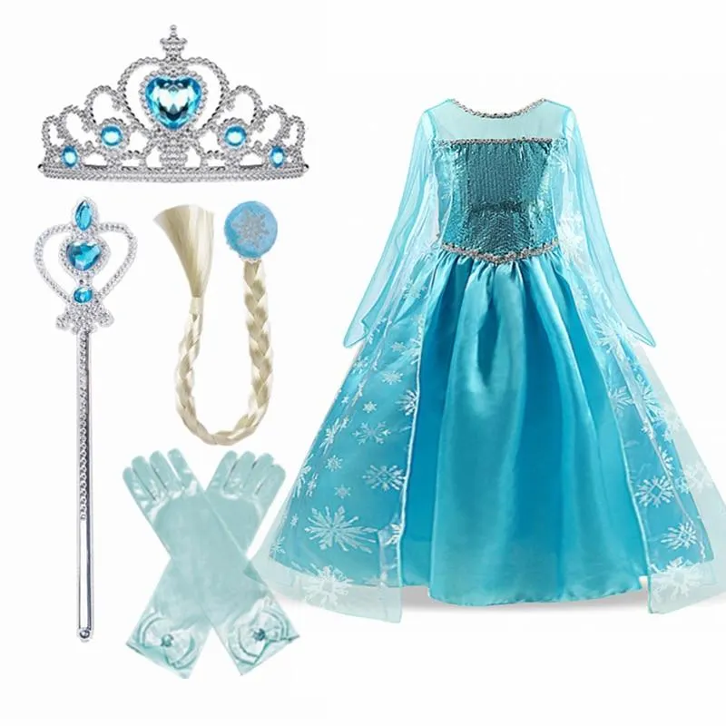 4-10T Girls Party Princess Dress Baby Girls Summer Elegant Long Sleeve Blue Dresses Birthday Party Fantasy Ball Dress