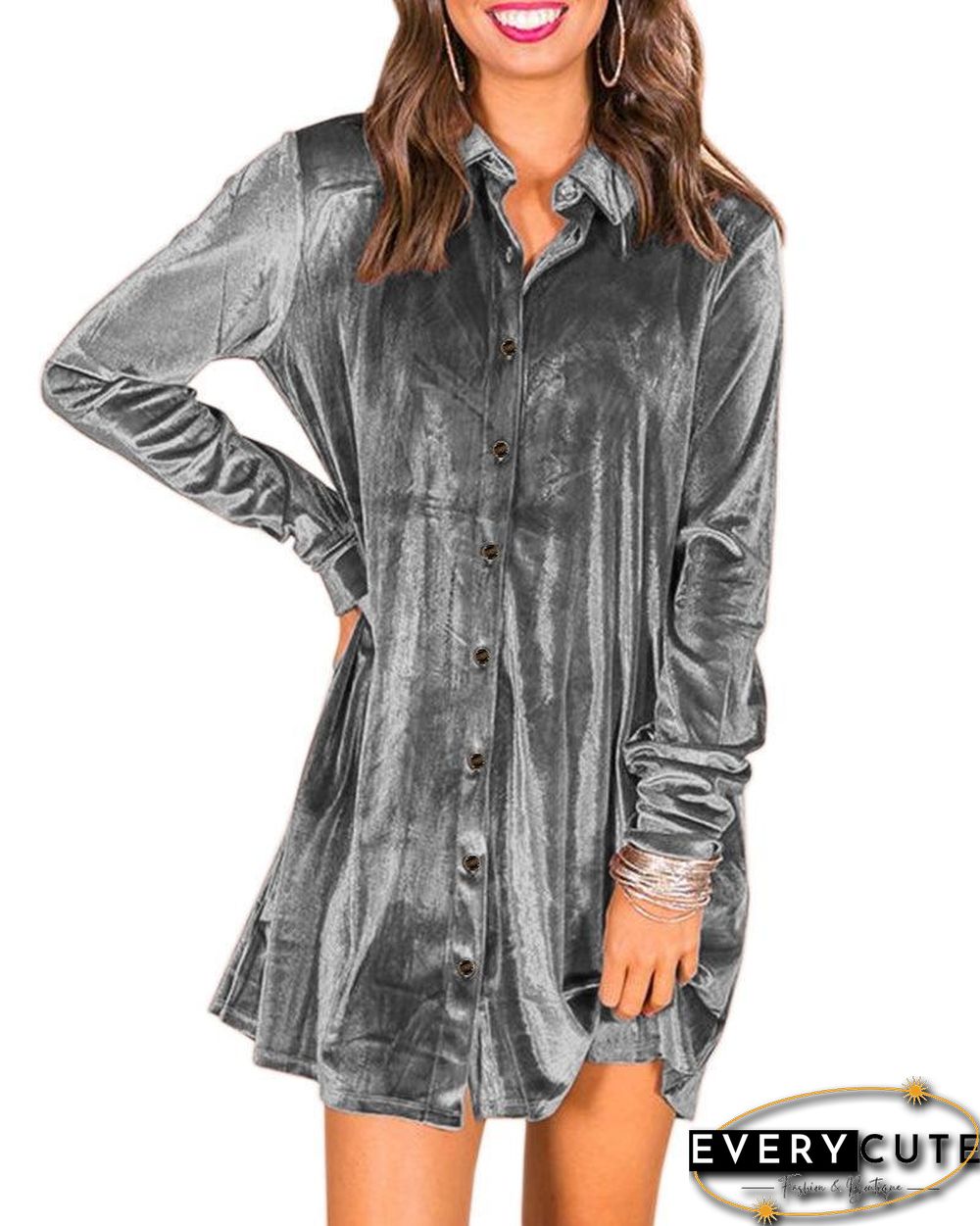 Leisure Style Velvet Short Shirt Dress