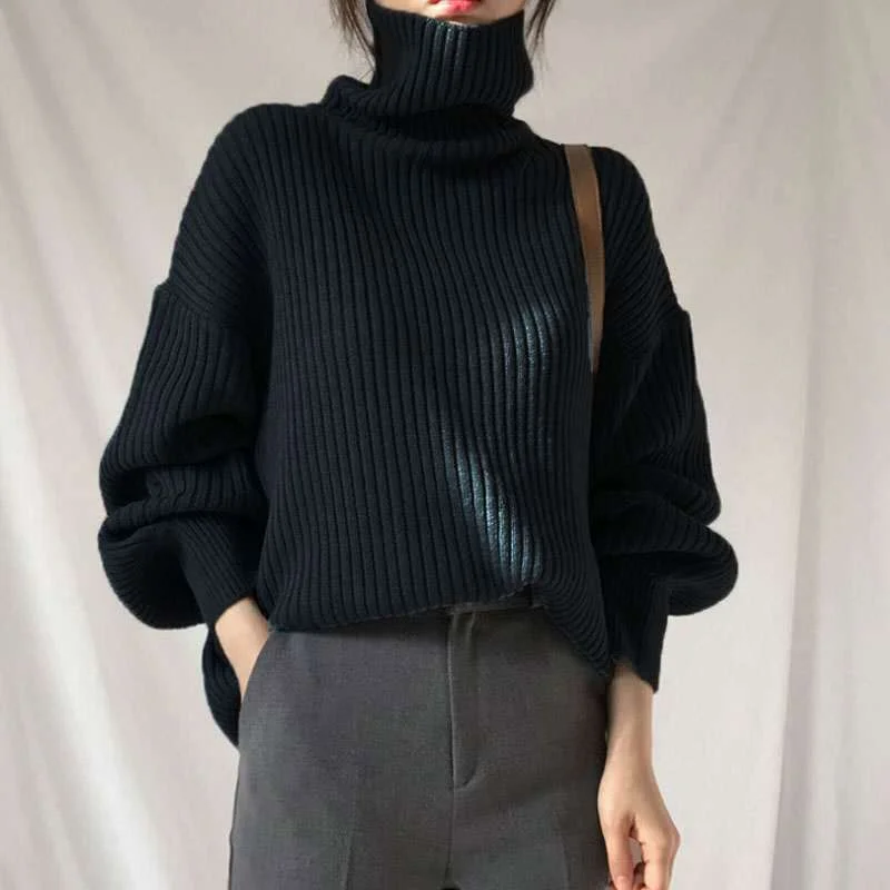 Chic Style Solid Color Turtleneck Lazy Leisure Long Sleeve Sweater | EGEMISS