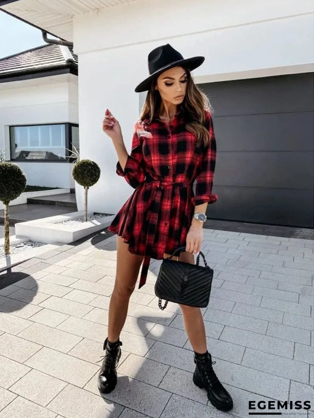 Autumn and Winter Fashion Sexy Printed Shirt Plaid Dress Skirt | EGEMISS