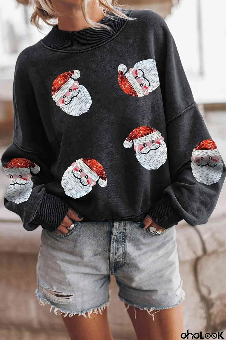 Sequin Santa Patch Round Neck Sweatshirt