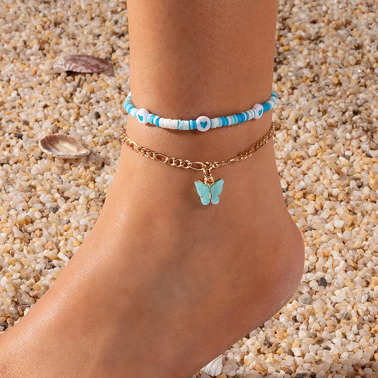 Butterfly Anklet Beaded Chain Boho Style Foot Jewelry for Women Girls