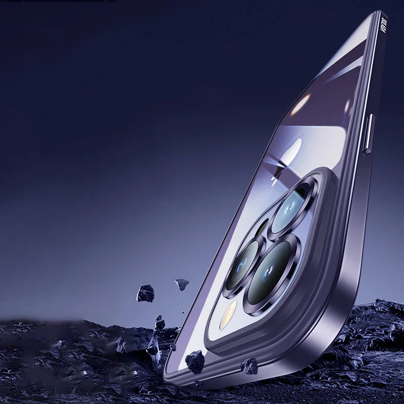 For iPhone13/14 Lens Nano Glass Metal Frame Phone Case