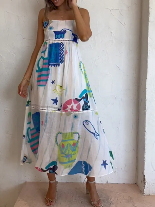 Minimalist printed halter A-line dress