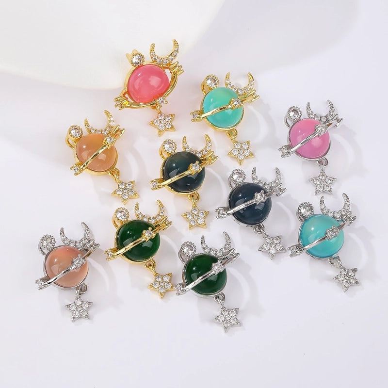 1 Piece Resin Copper Zircon 18K Gold Plated Star Moon Jewelry Accessories Pendant