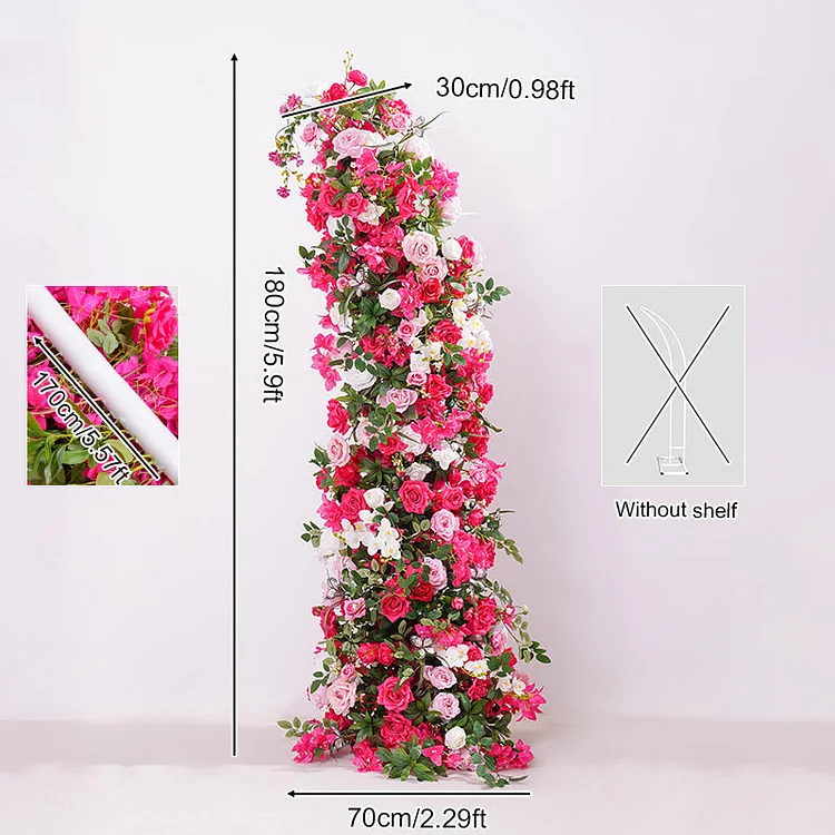 A866319 Hot Pink Series Rose Greenery Floral Arrangement Decor Horn Arch Frame Wedding Backdrop