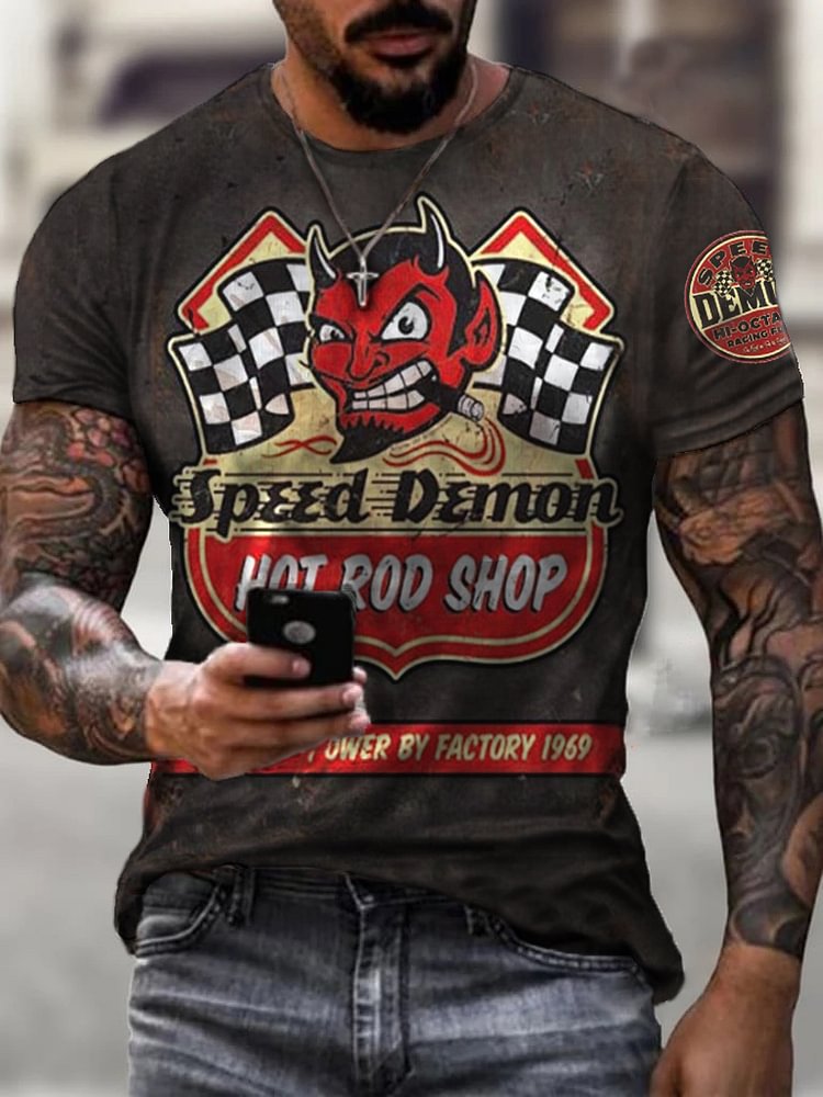 Mens Speed ​​​​Demon Motorcycle Print Fashion T-shirt