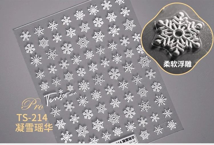 5D Christmas SnowFlake Snowman Nails Art Sticker Pro Frosted Thin Transparent Embossed New Year Nail Art Design Nail Stickers-Nail Inspo