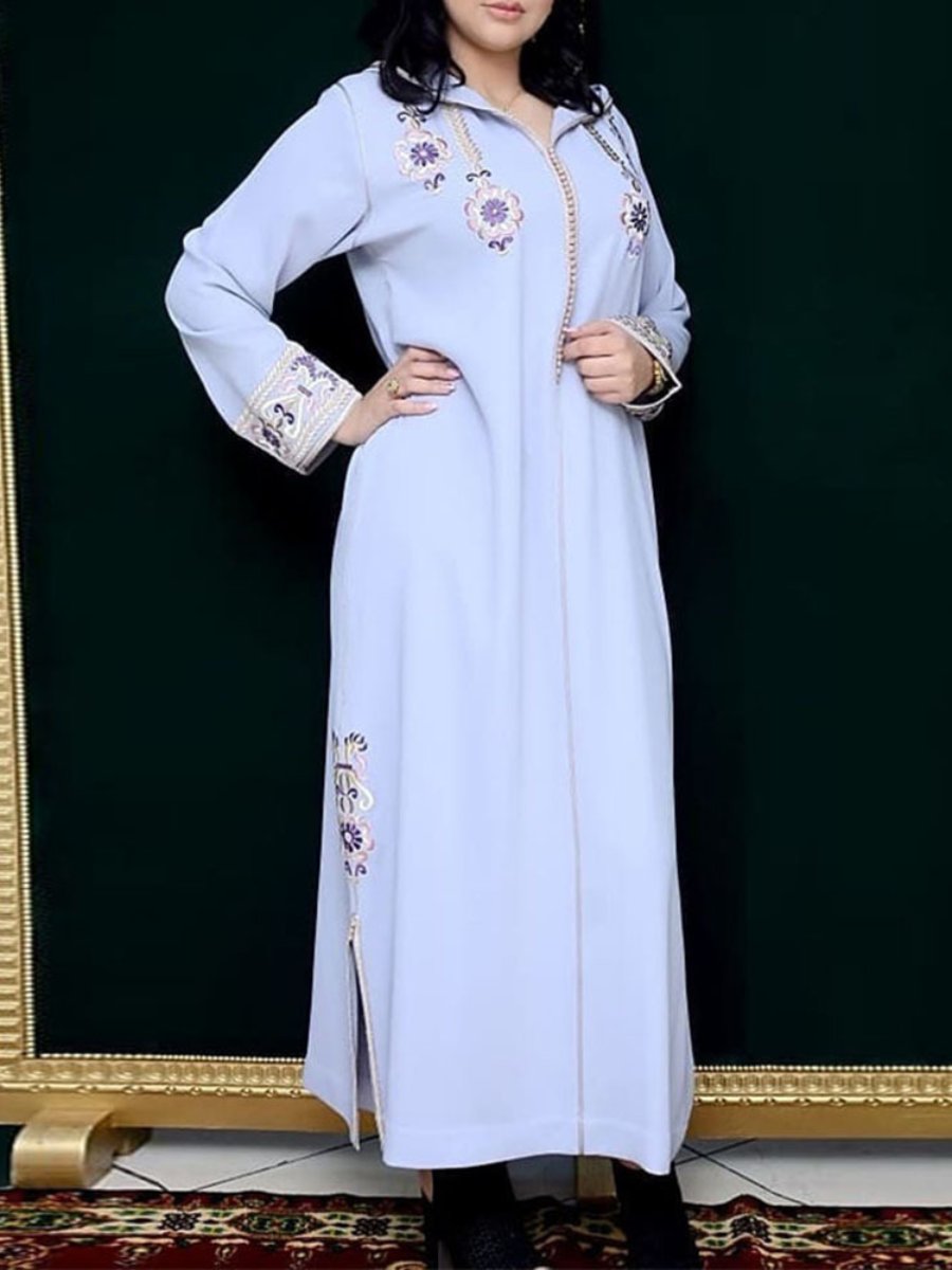 Flower Print Hooded Design Long Sleeve Split Dress | Oxredo Shop Ramadan Sale
