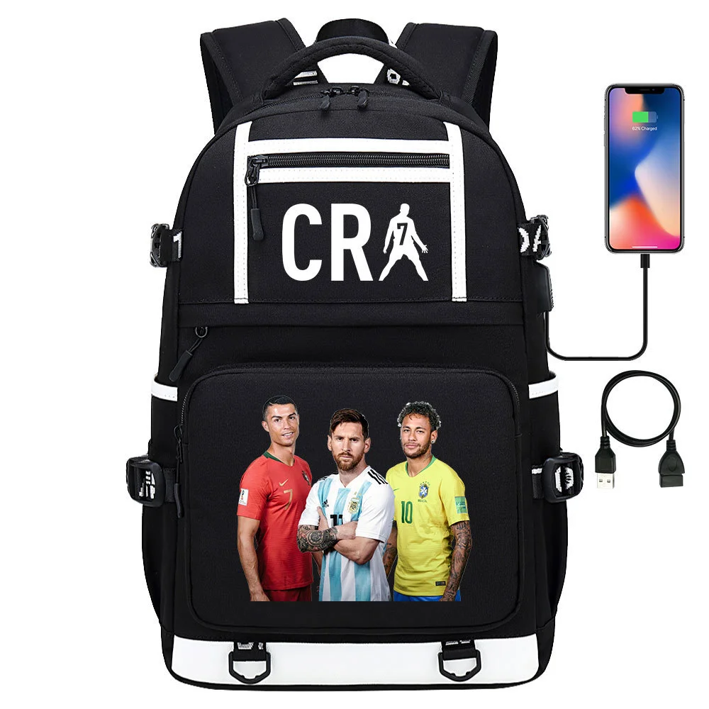 Buzzdaisy Cristiano Ronaldo Printed Backpack with USB Charging Port and Laptop Protection - Multi-Pocket Large Capacity Schoolbag