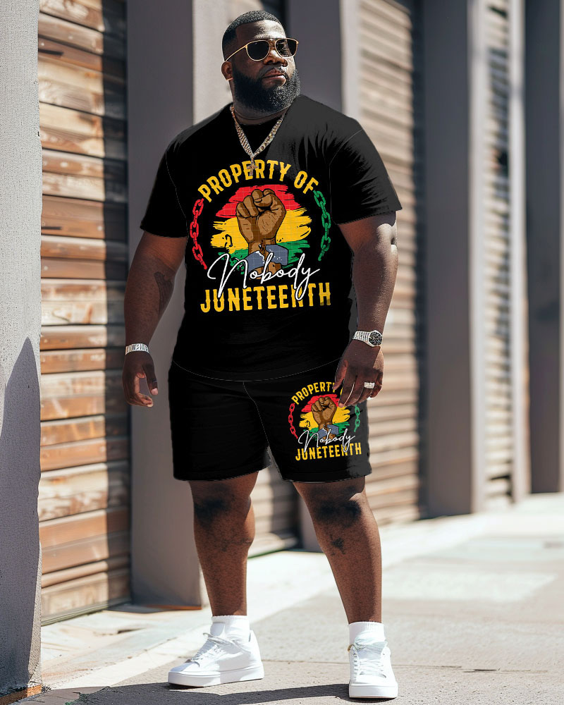 Men's Plus Size Juneteenth Black History Month Fist Print T-Shirt Shorts Set