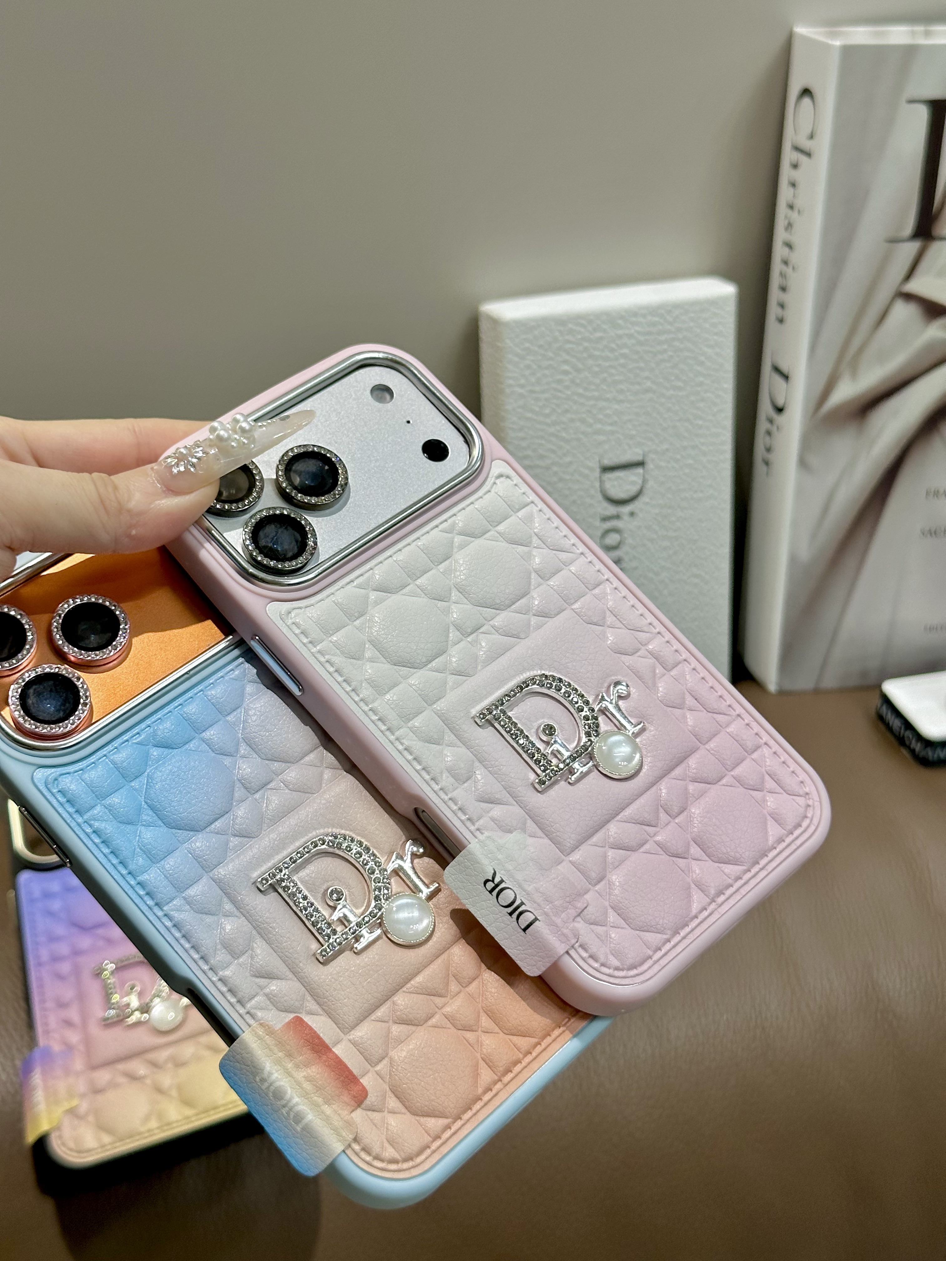 Aesthetic Christian Dior Cannage Quilted iPhone Case | Luxury Gradient Pearl Phone Cover for Your Daily OOTD