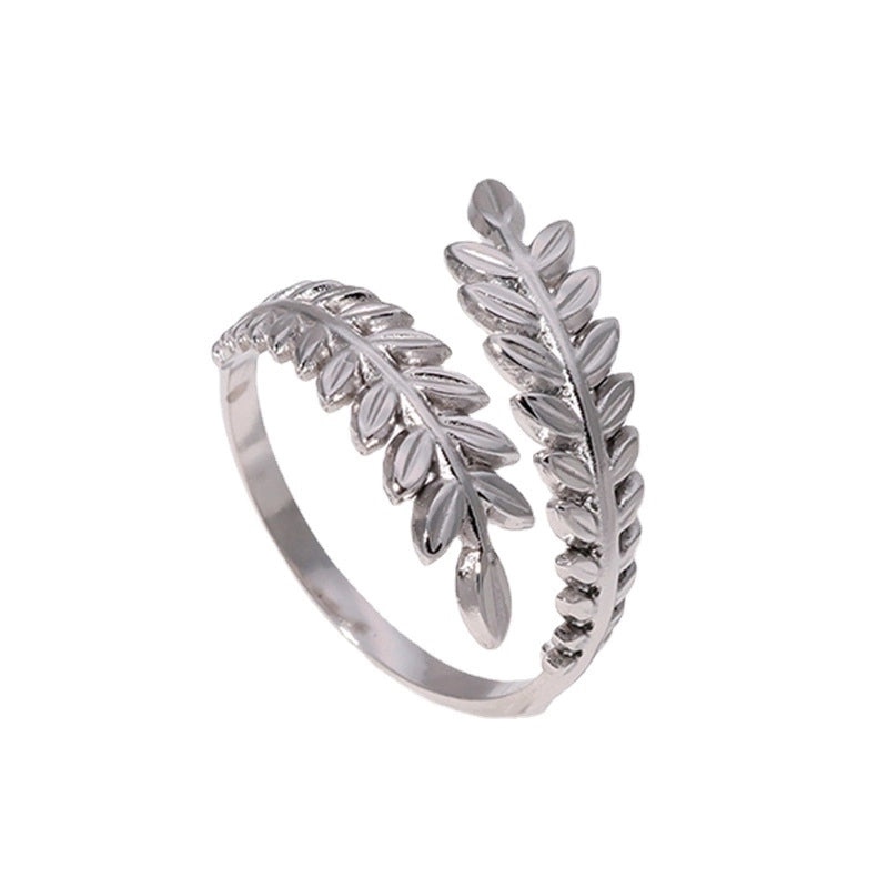Vintage Style Minimalist Leaves 304 Stainless Steel 18K Gold Plated Plating Open Ring