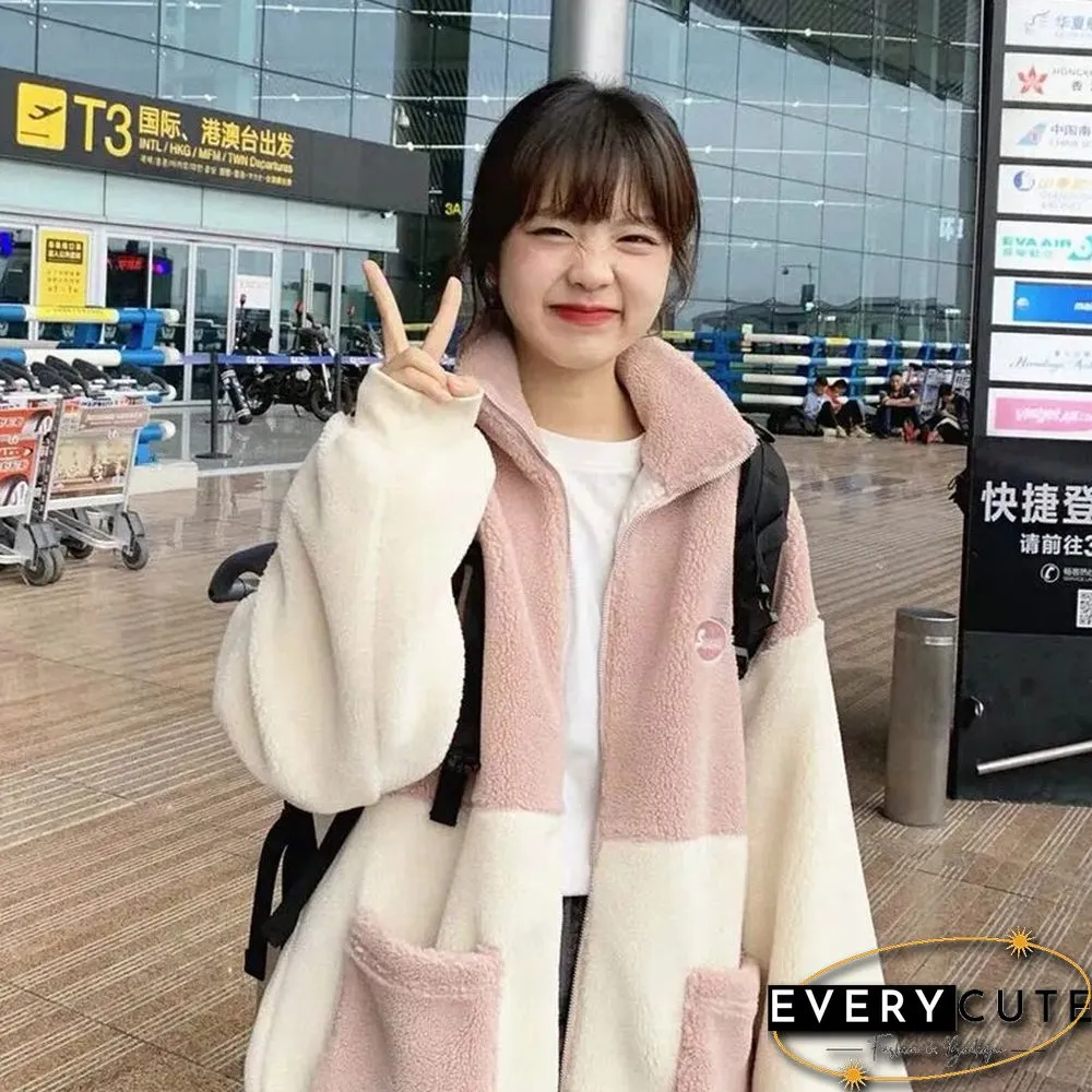 Womens Coats: Warm Thick Loose Casual Student Jacket Turndown Collar Long Sleeves