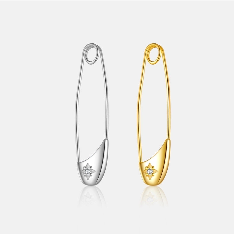1 Piece 18K Gold Plated 925 Sterling Silver Zircon Paper Clip Earrings