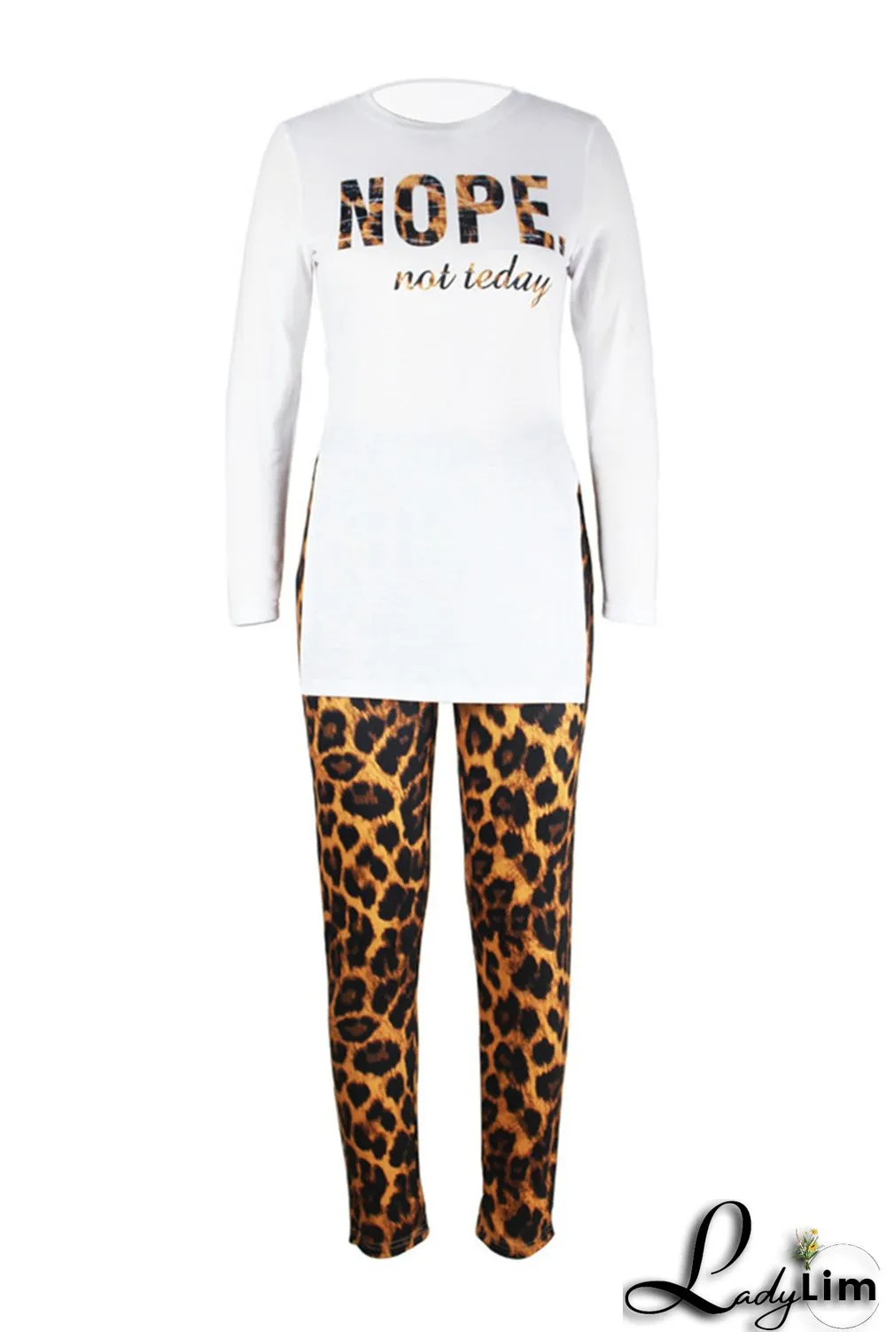 Stripe Fashion Casual Print Slit O Neck Long Sleeve Two Pieces