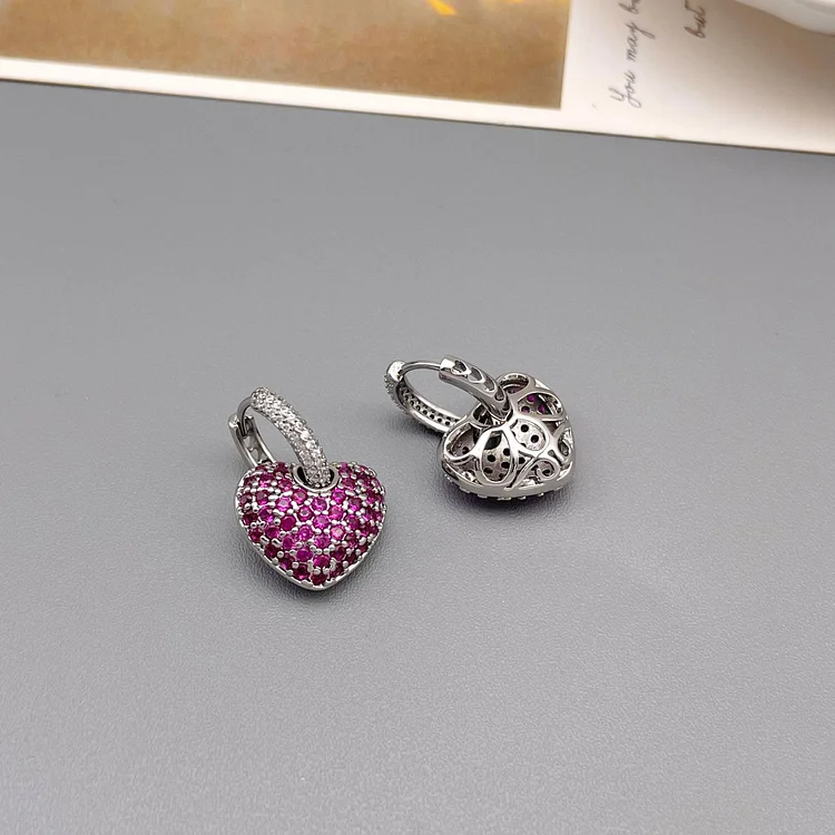 Micro inlaid zircon heart earrings
