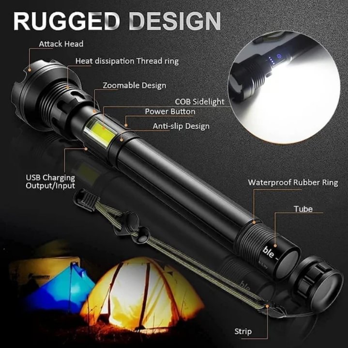 🔥Last Day 70% OFF! 🎉LED Rechargeable Tactical Laser Flashlight 90000 High Lumens