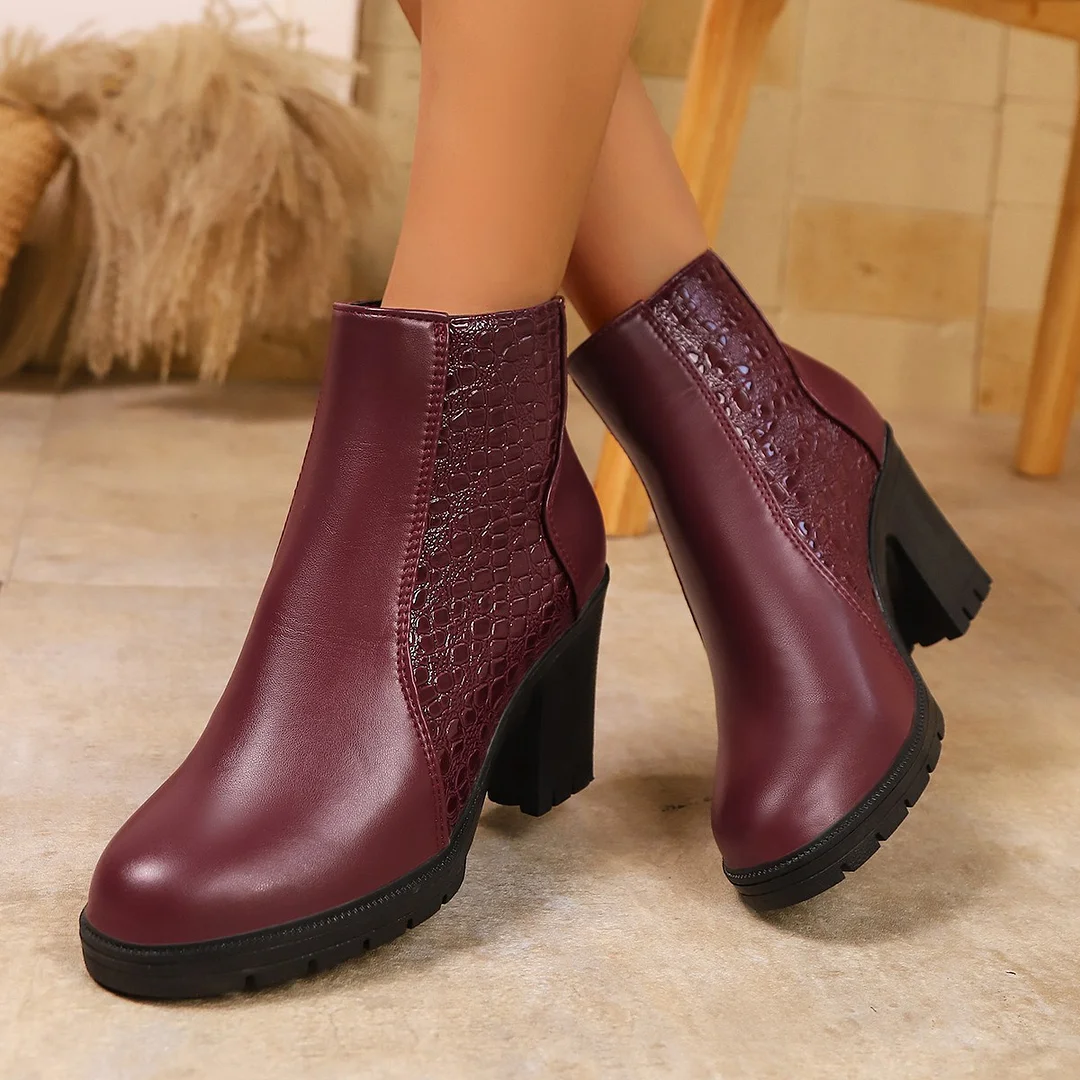 Breakj Breakj The Autumn And Winter Of 2025, Women's High-Heeling And Ankle Boots Are Thick And Then Zipper Rounded Round Color And Ankle Boots.