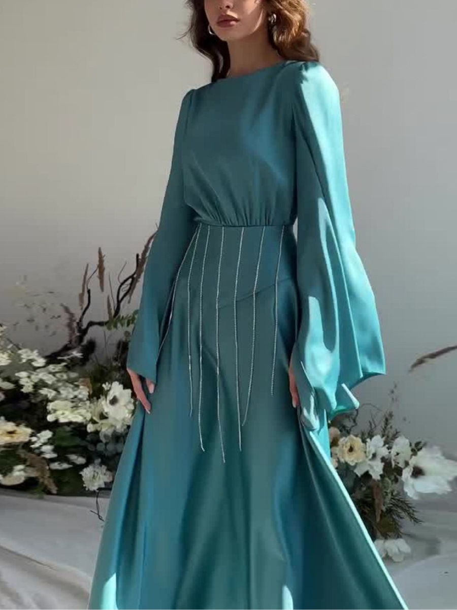 Strappy Diamond Waisted Flared Sleeves Full Skirt Dress | Oxredo Shop Ramadan Sale