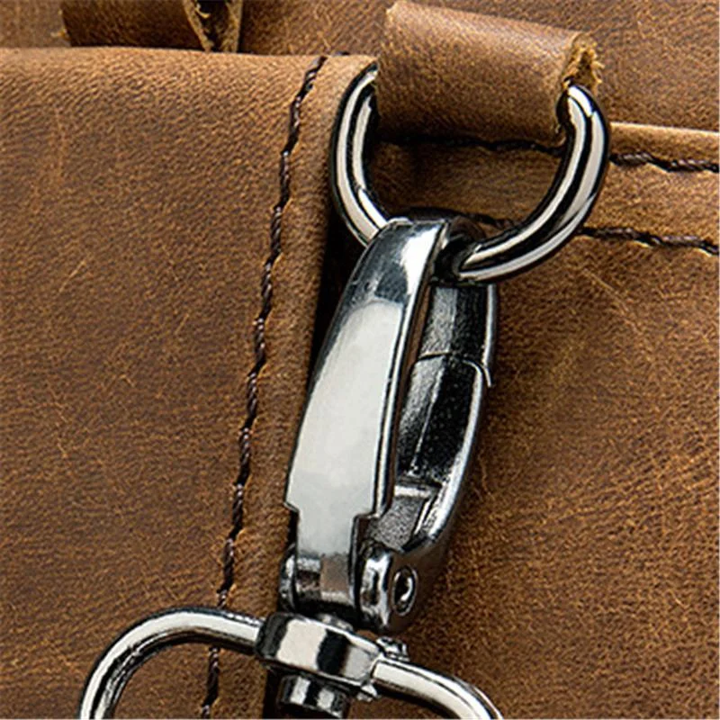 Men's Casual Cowhide Leather Double Zippers Crossbody Packs Waist Bag