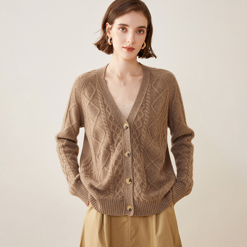 Graceful Cable Knit Cashmere Cardigan REAL SILK LIFE