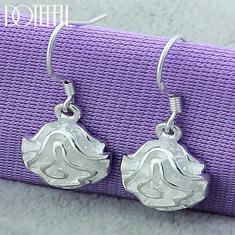 DOTEFFIL 925 Sterling Silver Rose Flower Drop Earrings For Woman Jewelry