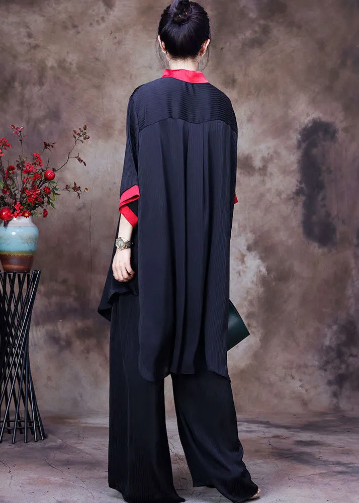 Colorblock Shirt & Wide-Leg Pants Set--Clearance