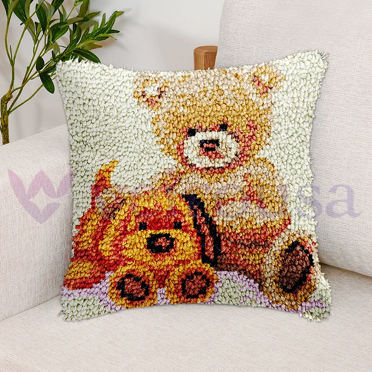 Bear With  Dog Pillowcase Latch Hook Kits for Beginner veirousa