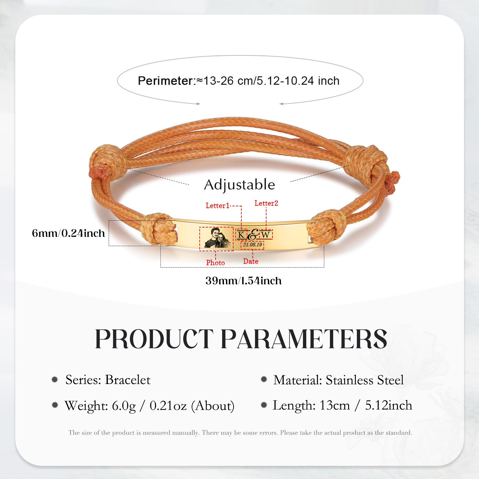 Braccialetti acciaio inox 1 nome 2 lettere e 1 foto personalizzabili per coppia multicolori da scegliere