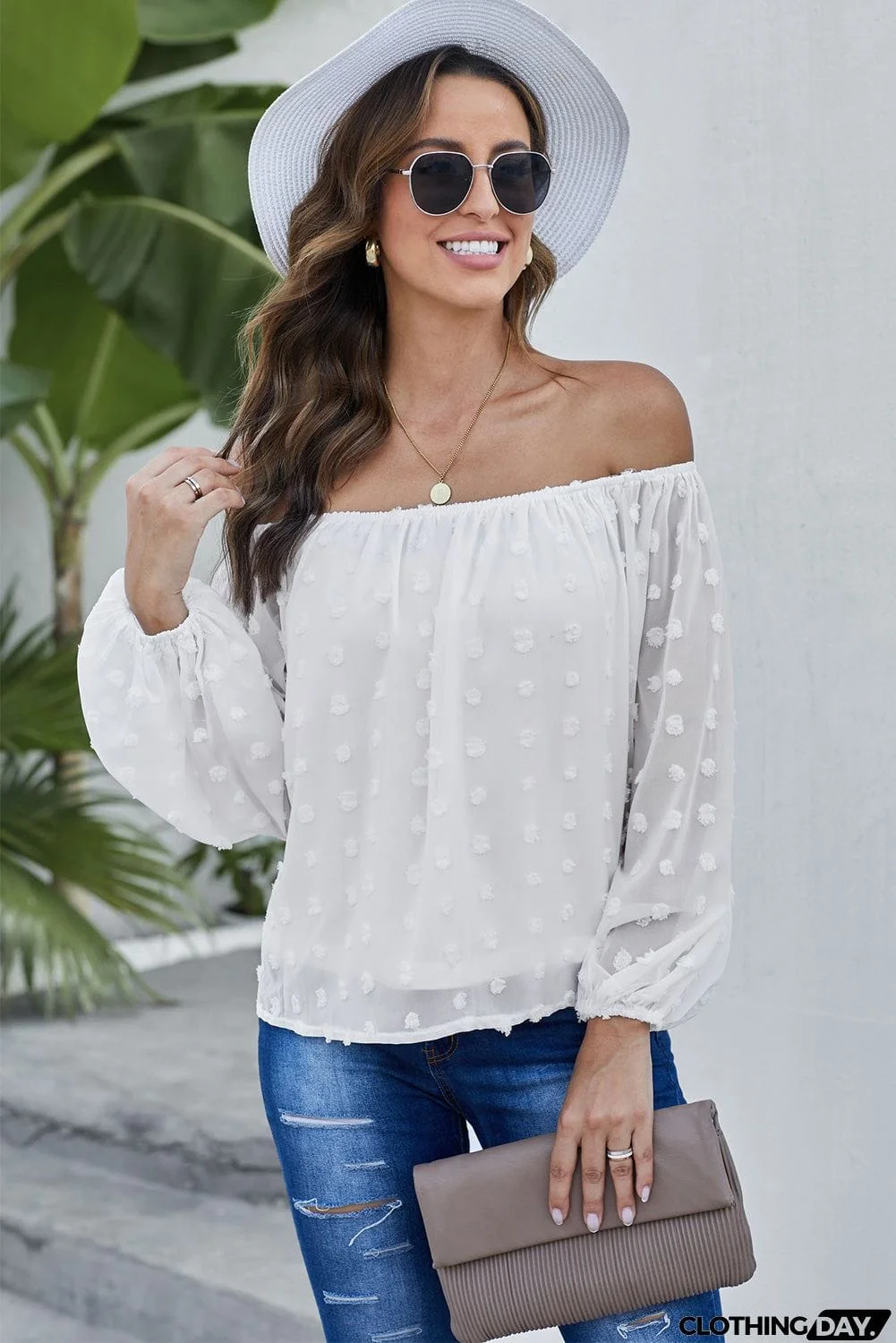 Off Shoulder Swiss Dot Blouse