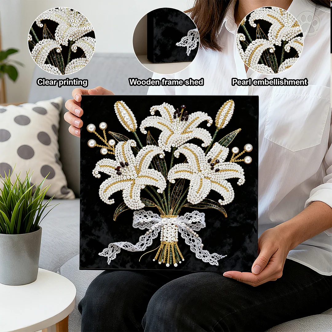 Blooming Flowers DIY Pearl Diamond Art Kit for Adult Home Decor 25x25cm With Frame